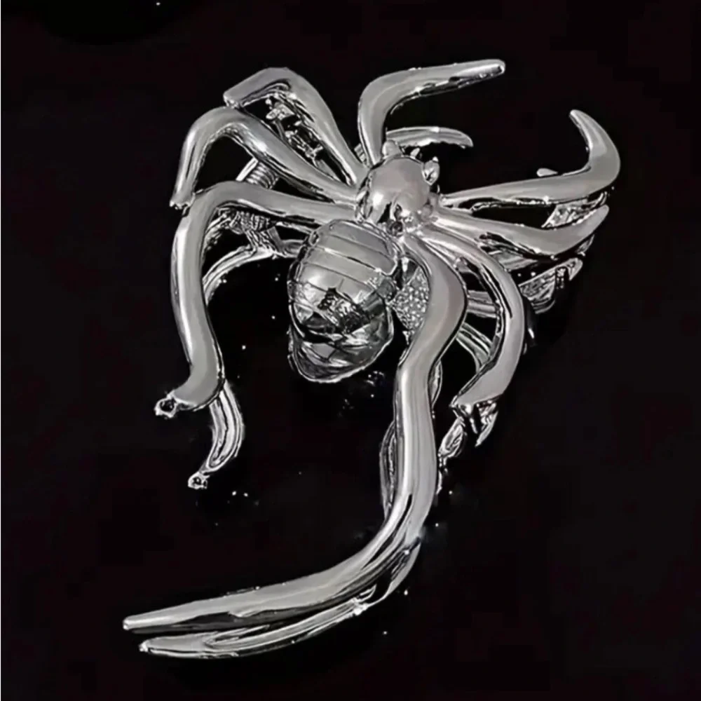 Womens Silver Tone Scary Halloween Spider Hair Claw Clip